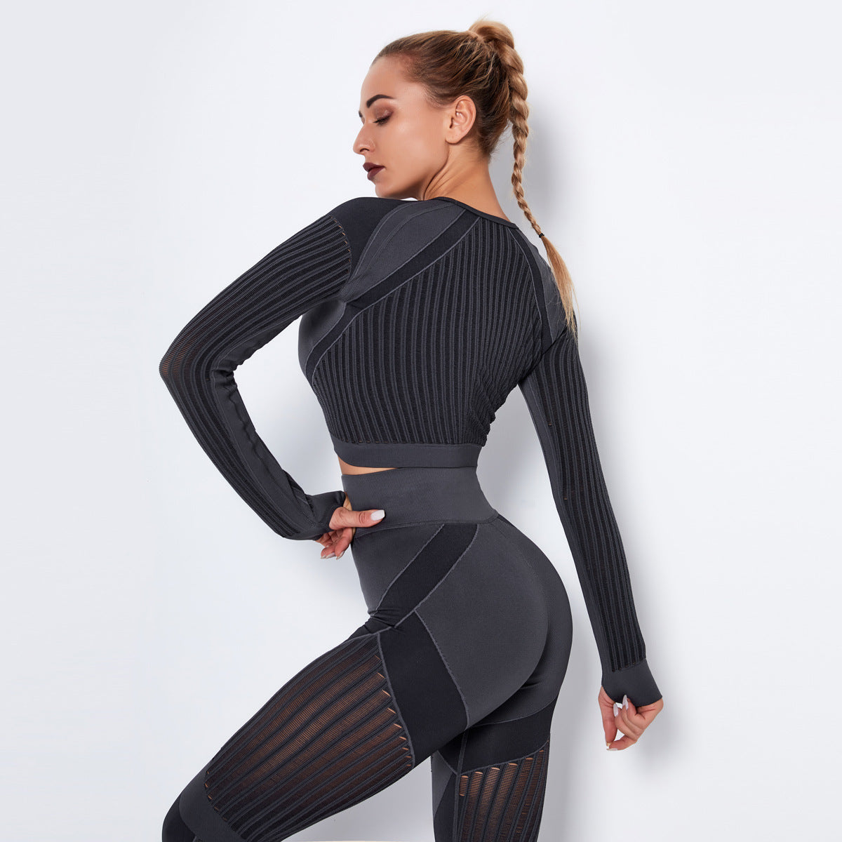 Yogadept hollow out Mesh Breathable Crop Tanks-Long Sleeves -  - CROP TANKS