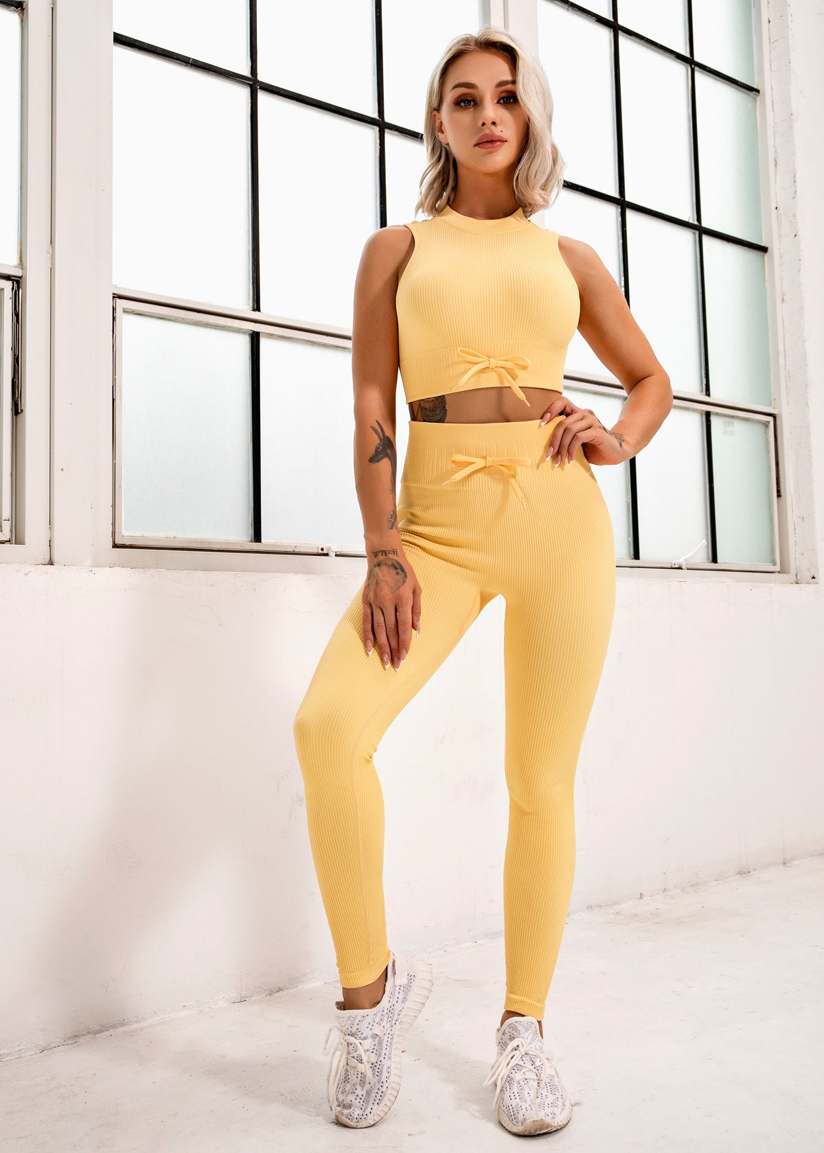 Exercise Outfits for Women 2 Pieces Ribbed Seamless Yoga -  - Sets