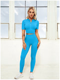 Women 2 Pieces Outfits Ribbed Seamless Yoga -  - Sets