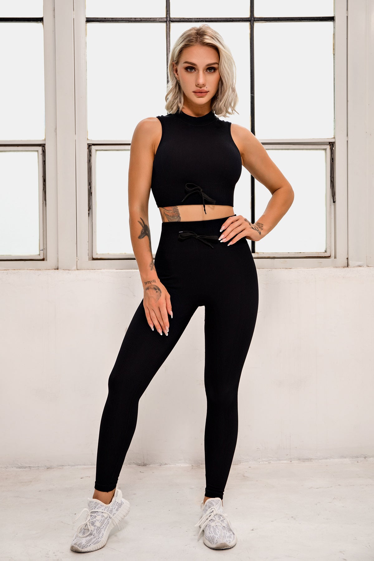 Exercise Outfits for Women 2 Pieces Ribbed Seamless Yoga -  - Sets