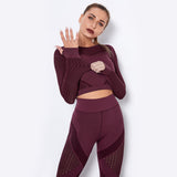 Yogadept hollow out Mesh Breathable Crop Tanks-Long Sleeves -  - CROP TANKS