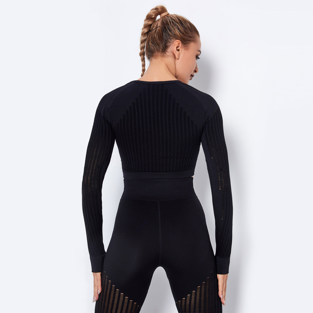 Yogadept hollow out Mesh Breathable Crop Tanks-Long Sleeves -  - CROP TANKS
