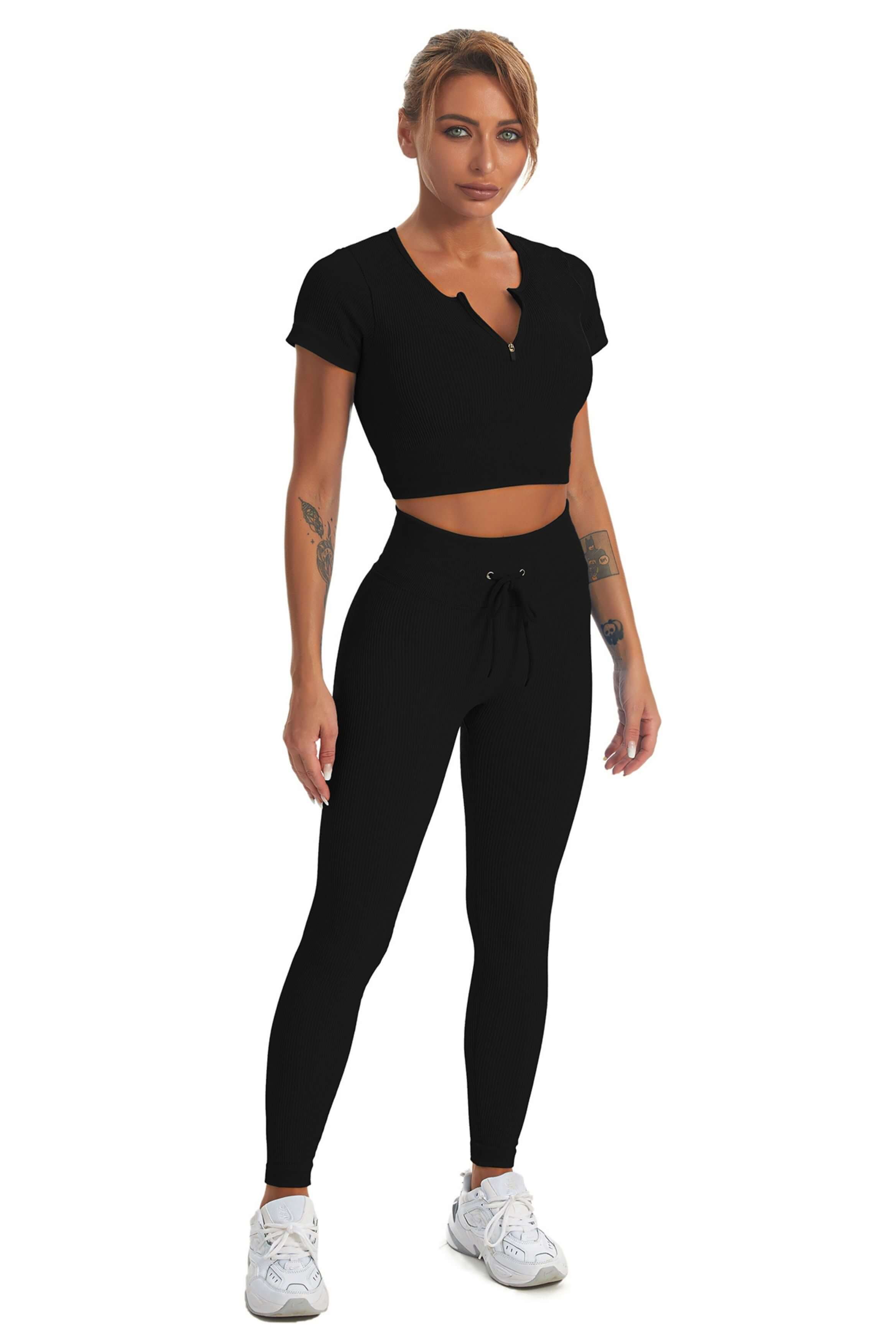 Acid Wash Ribbed Seamless 2 Piece Workout Sets