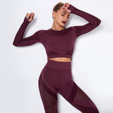 Yogadept hollow out Mesh Breathable Crop Tanks-Long Sleeves -  - CROP TANKS