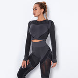 Yogadept hollow out Mesh Breathable Crop Tanks-Long Sleeves